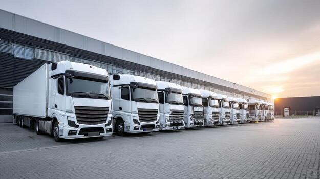 Commercial trucks prepared for goods transportation